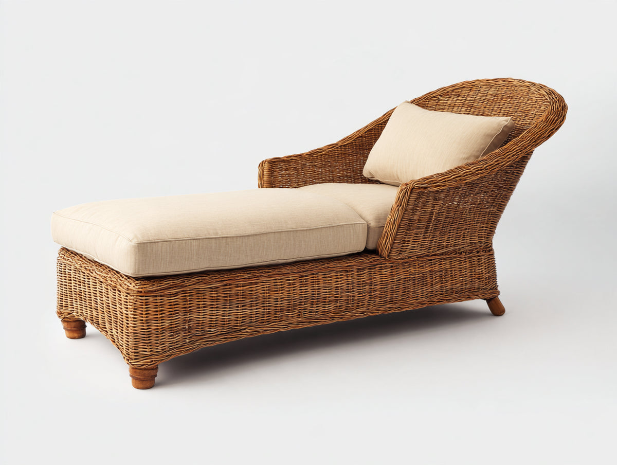 Tumbona de ratán 170x75x90 cm - marrón natural - diseño curvo para jardín y terraza