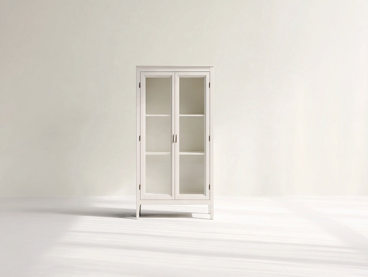 Vitrina de madera de ingeniería y vidrio 80x35x170 cm - blanco roto - 2 puertas y diseño moderno