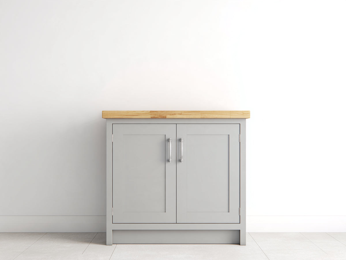 Aparador de madera 110x40x90 cm - Gris y madera natural - 2 puertas y diseño moderno