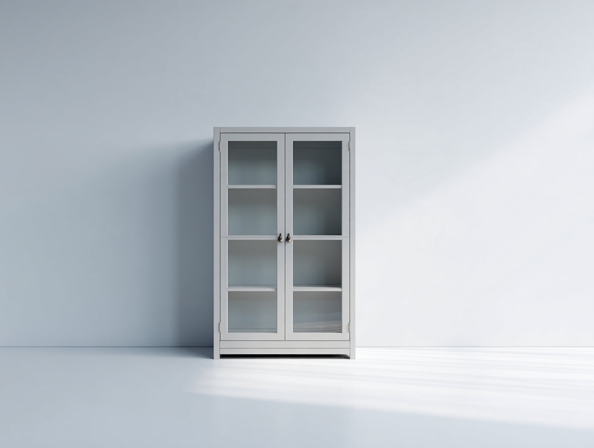 Vitrina de madera y vidrio 80x38x160 cm gris claro - 2 puertas acristaladas y diseño clásico compacto