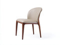 Silla de comedor tapizada en cuero sintético 50x56x86 cm beige y nogal oscuro - respaldo curvo y estructura de madera