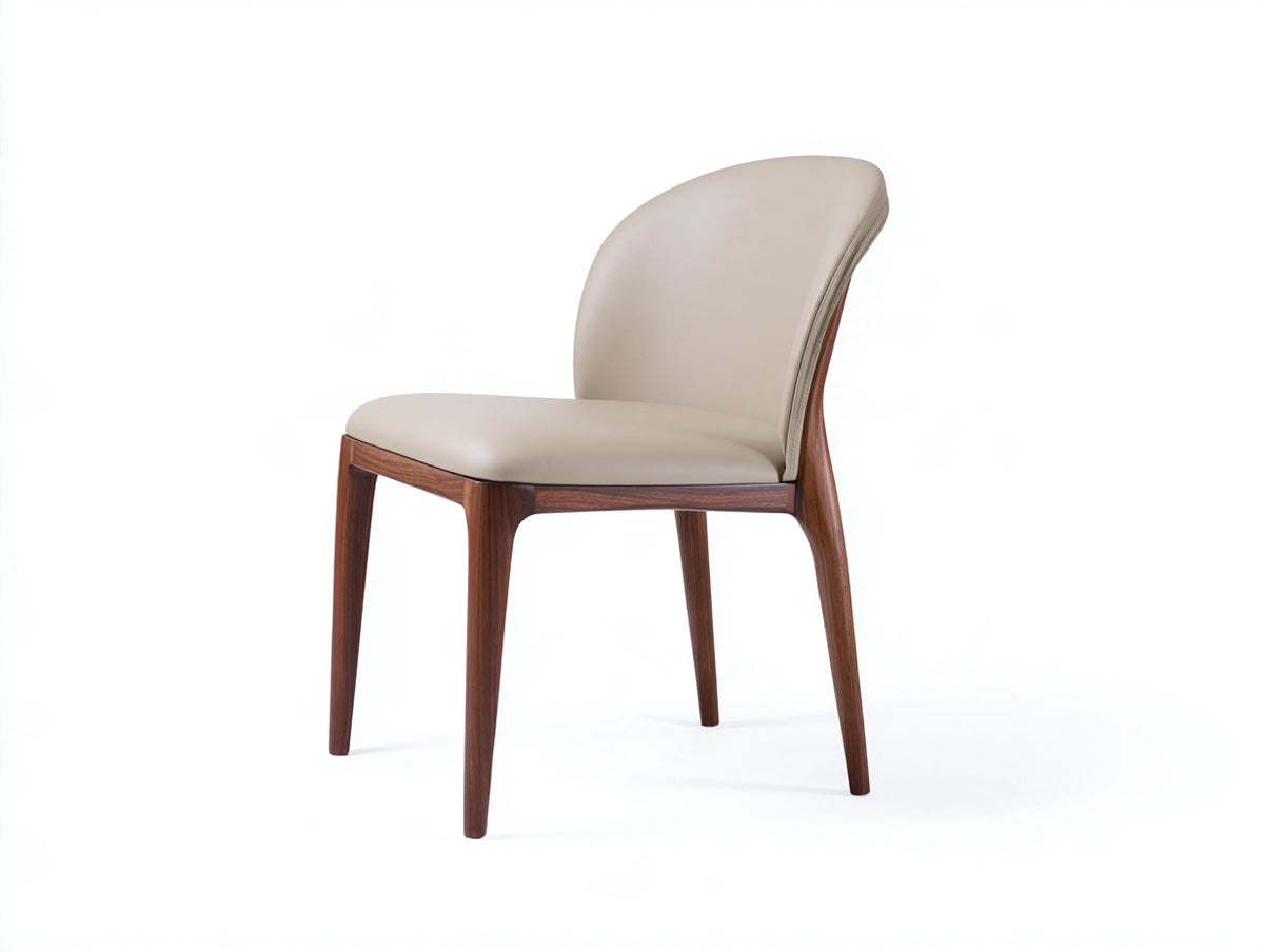Silla de comedor tapizada en cuero sintético 50x56x86 cm beige y nogal oscuro - respaldo curvo y estructura de madera