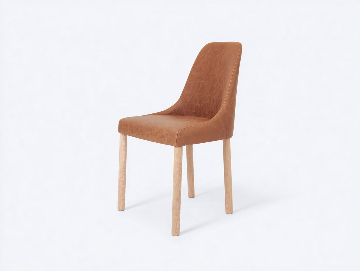 Silla de comedor tapizada 48 x 56 x 90 cm - marrón claro y madera natural - respaldo alto con diseño moderno