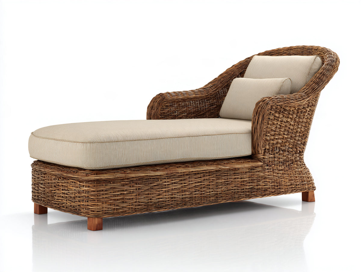Tumbona de exterior de ratán 190x85x92 cm marrón y beige - diseño curvo con asiento acolchado