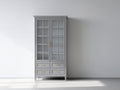 Vitrina de madera 95 x 42 x 195 cm - gris y dorado - 2 puertas acristaladas y 4 cajones con diseño clásico moderno