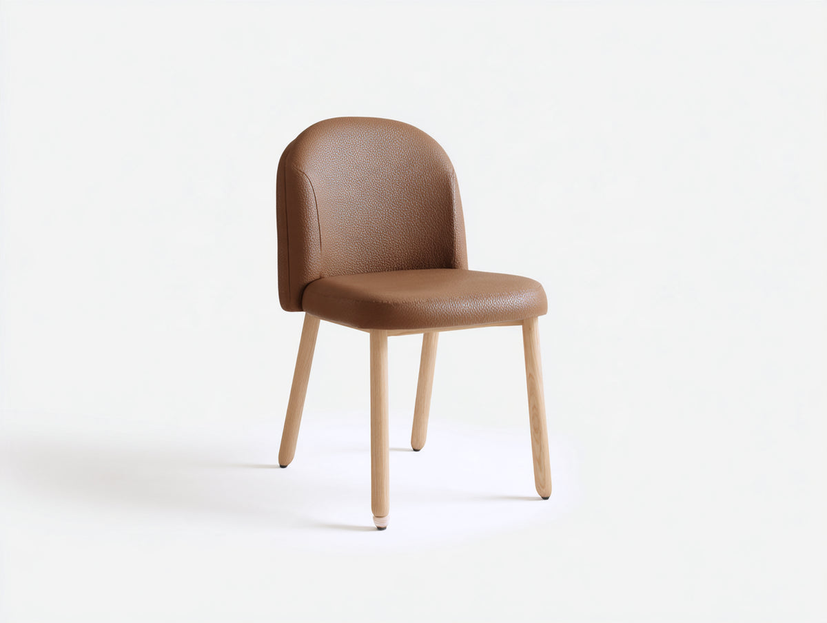 Silla de comedor tapizada 48 x 55 x 85 cm - marrón y madera - respaldo redondeado con asiento acolchado