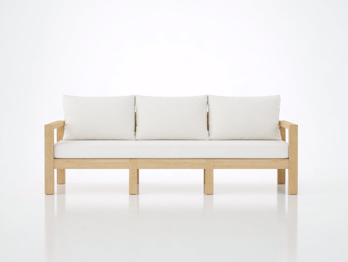 Sofá de exterior de madera 210 x 78 x 78 cm - madera natural y blanco - 3 plazas con diseño moderno para terraza y jardín