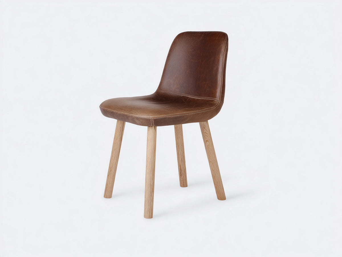 Silla de comedor tapizada en cuero sintético 52x58x84 cm - Marrón y madera natural - diseño moderno