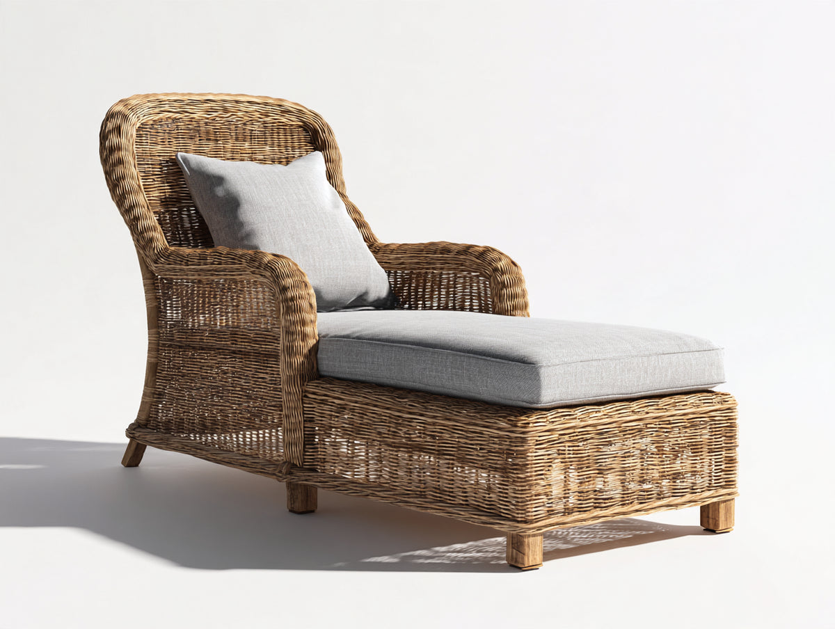 Tumbona de exterior 190 x 78 x 92 cm - marrón y gris - estructura tejida con reposabrazos y asiento acolchado