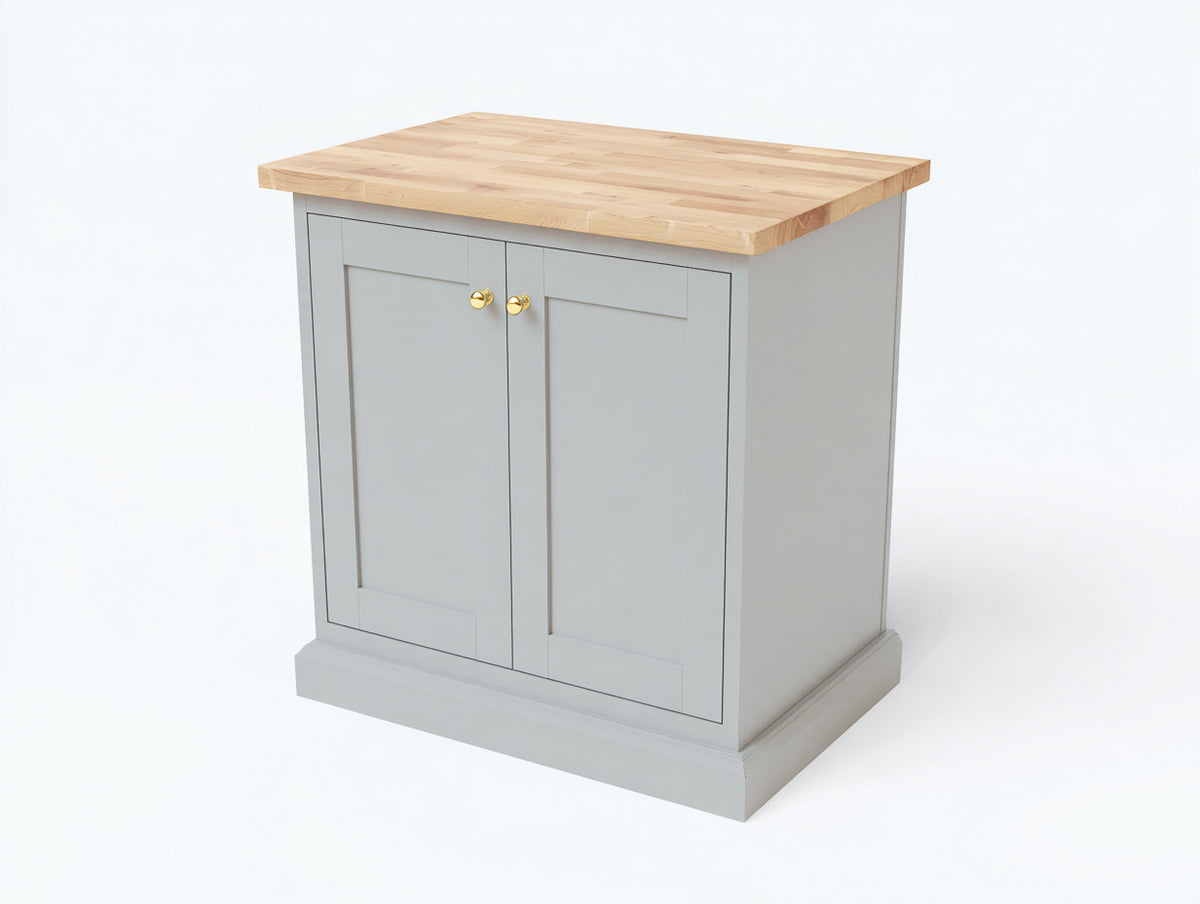 Aparador 92 x 44 x 98 cm - gris y marrón - 2 puertas con encimera efecto madera y tiradores redondos