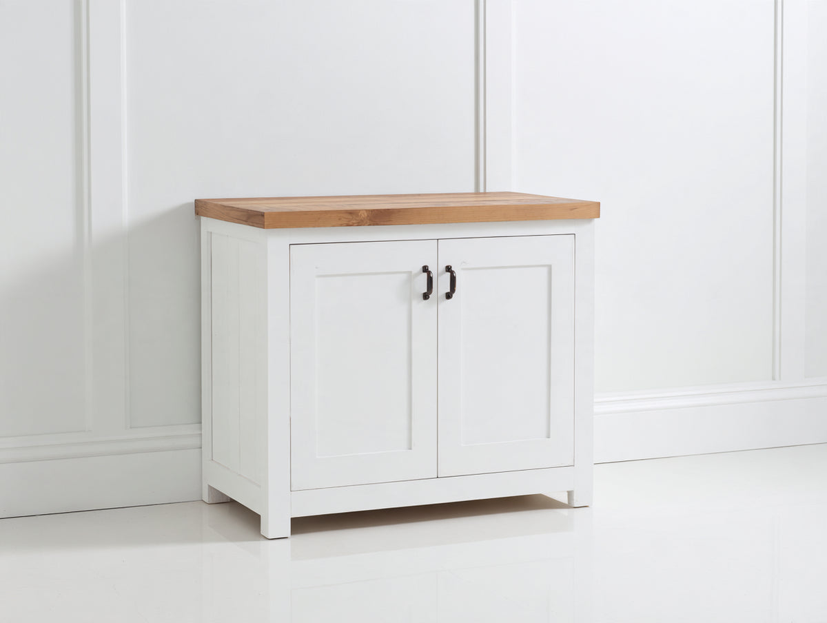 Aparador de madera 90 x 40 x 85 cm - blanco y madera natural - 2 puertas con diseño clásico moderno para almacenamiento