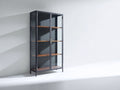 Vitrina de metal vidrio y madera 90x40x180 cm negro y nogal - 2 puertas acristaladas con diseño industrial moderno