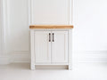 Aparador 90 x 42 x 105 cm - blanco y marrón - 2 puertas con encimera efecto madera y diseño compacto