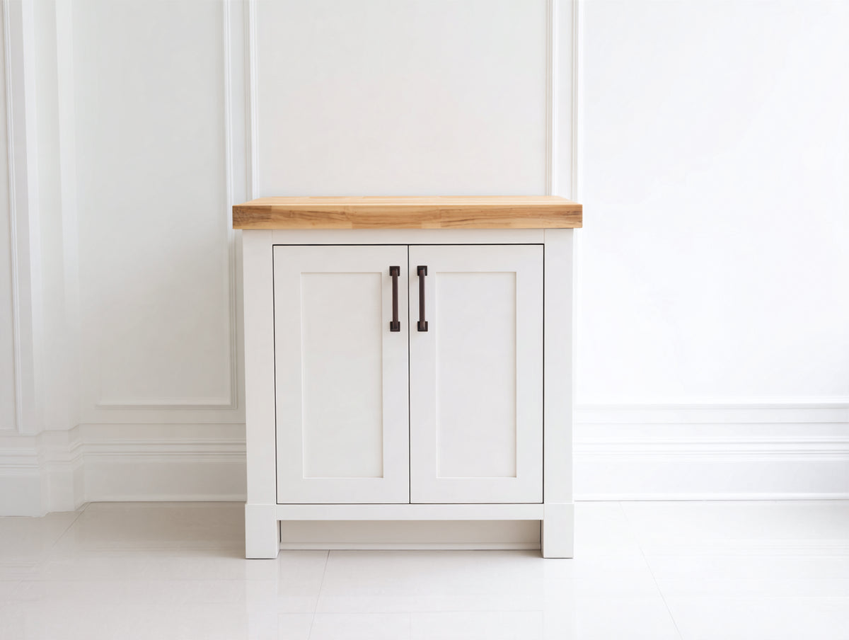 Aparador 90 x 42 x 105 cm - blanco y marrón - 2 puertas con encimera efecto madera y diseño compacto