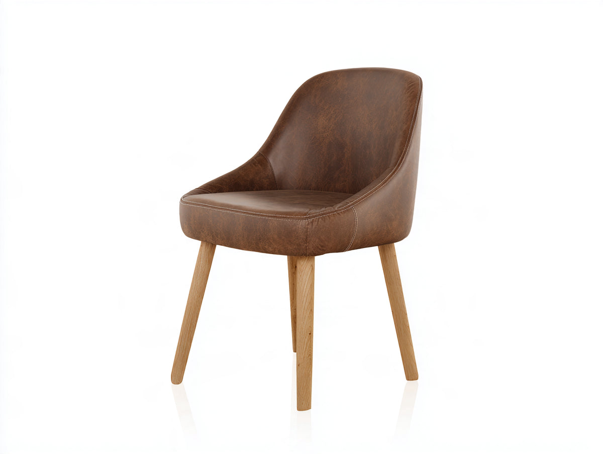Silla de comedor tapizada en cuero sintético 55x60x82 cm - marrón y madera natural - diseño envolvente moderno